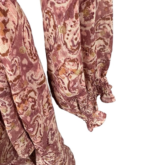 Aqua Tiered Skirt Metallic Paisley Dress Smocked Waist Purple Multi XL NWT - Picture 6 of 6